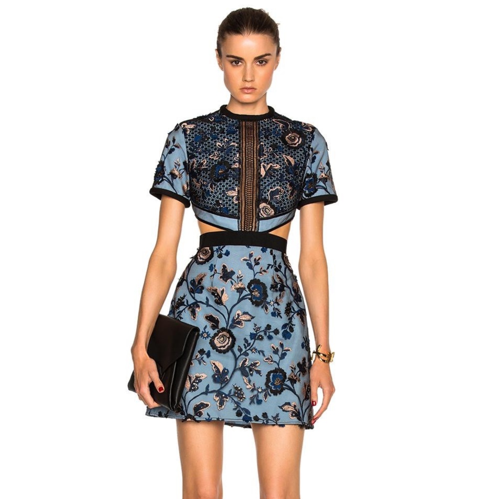 Self Portrait Florence Mini Cut Out Dress Blue Sz UK 8 / US 4
